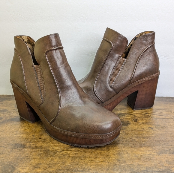 Kork-Ease Robin Clog Chunky Platform Ankle Bootie Sz 11 Brown Heel Boots - Picture 1 of 11
